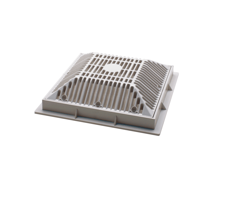 Rejilla plástica cuadrada 9"x9"antiatrapamiento, incluye marco