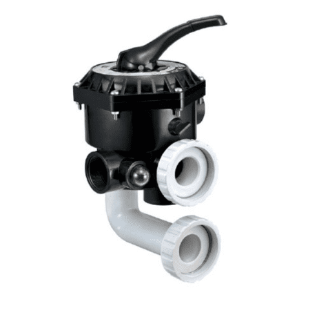 Válvula multiport lateral 1 1/2", 6 posiciones con universales roscal, caudal máximo 90 gpm